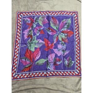 Ugna  Scarf Purple Red‎ Pink Blue Silk 28x29 Geometric Fall Leaves